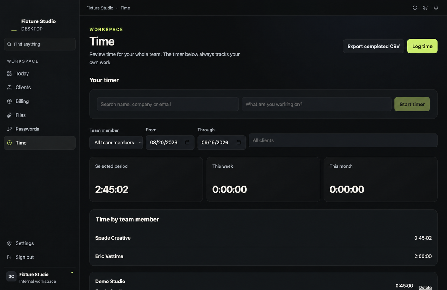 Time tracking workspace